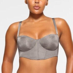 SKIMS LOGO SHINE BALCONETTE CORSET BRA | GREY CHALK - GREY CHALK / 46 / D NWT